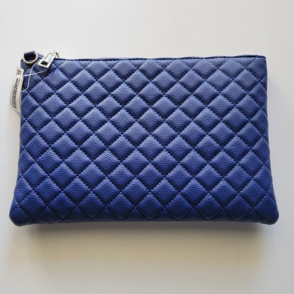 Mileage Handbags - MILEAGE QUILTED FAUX LEATHER BLUE CLUTCH PURSE REMOVABLE DETACHABLE STRAP